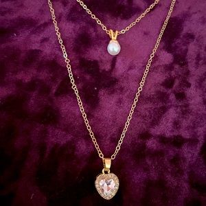 Rhinestone Heart and Faux Pearl Necklace